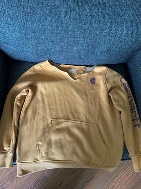 Carhartt Women’s Mustard/ Brown Crewneck Sweatshirt with Sleeve Logo